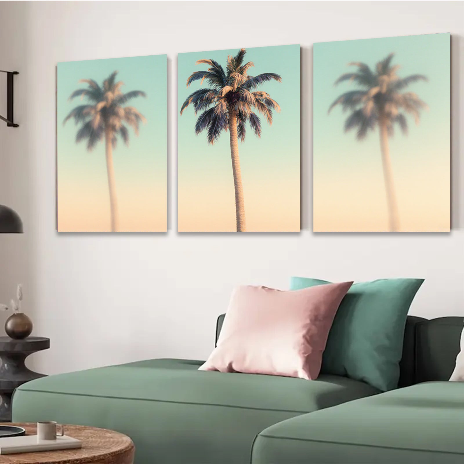 2D flat 1pc Tropical Palm Trees Sunset Beach Wall Art Canvas Prints for Living Room Bedroom Home Decor Coastal Modern Farmhouse Style Gallery Wrapped Ready to Hang