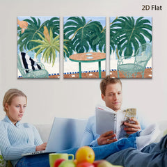 2D flat 1pc Tropical Patio Scene with Palm Fronds vibrant colors living room bedroom gallery wall decor farmhouse style