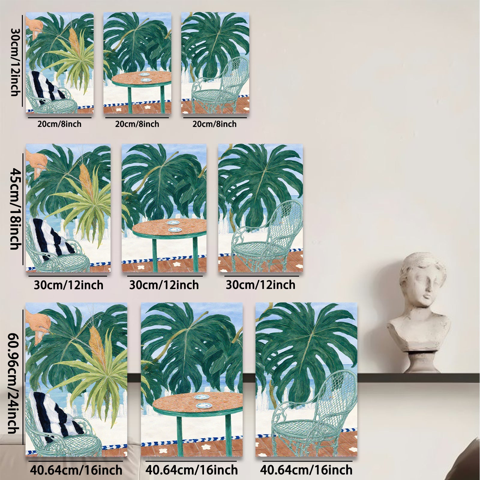 2D flat 1pc Tropical Patio Scene with Palm Fronds vibrant colors living room bedroom gallery wall decor farmhouse style
