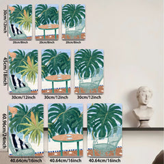 2D flat 1pc Tropical Patio Scene with Palm Fronds vibrant colors living room bedroom gallery wall decor farmhouse style