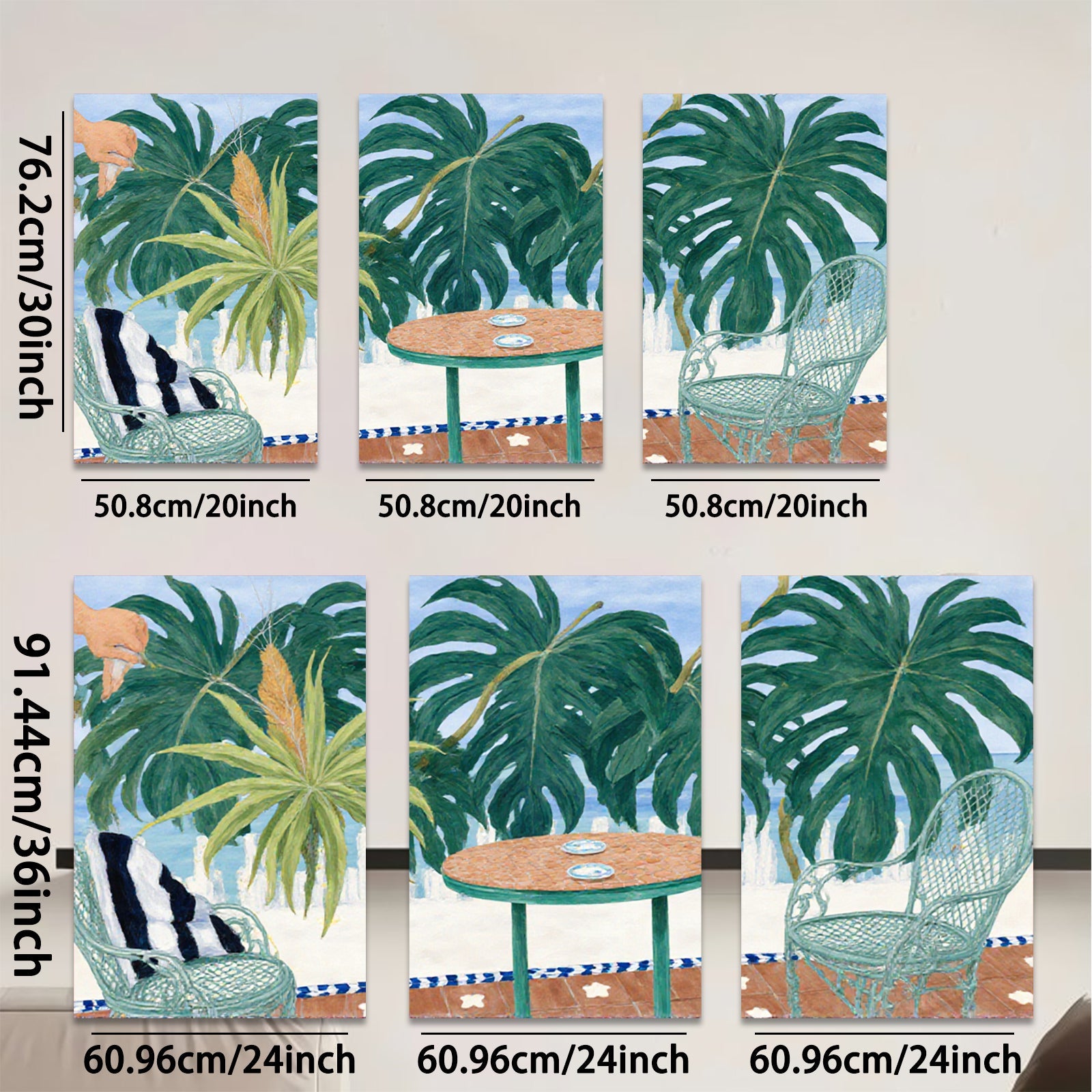 2D flat 1pc Tropical Patio Scene with Palm Fronds vibrant colors living room bedroom gallery wall decor farmhouse style