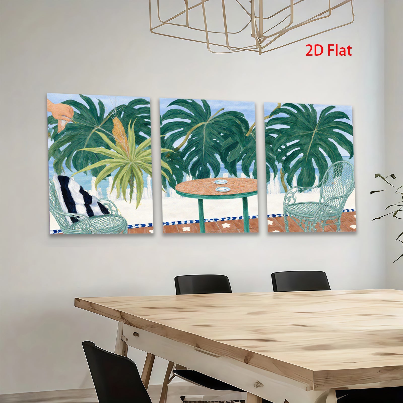 2D flat 1pc Tropical Patio Scene with Palm Fronds vibrant colors living room bedroom gallery wall decor farmhouse style