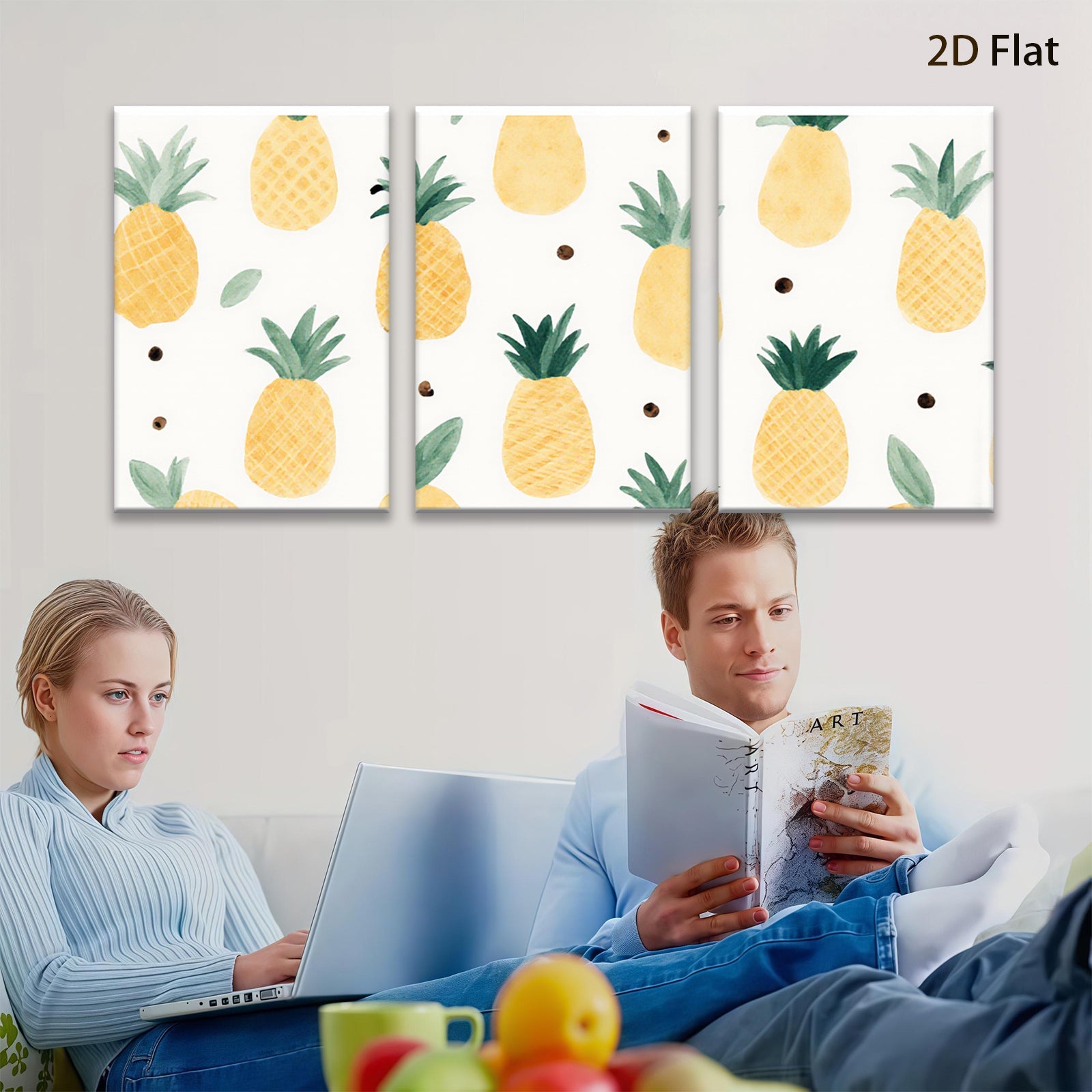 2D flat 1pc Tropical Pineapple Wall Art Modern Fruit Canvas Print Living Room Bedroom Home Decor Farmhouse Style Gallery Wrapped Ready to Hang