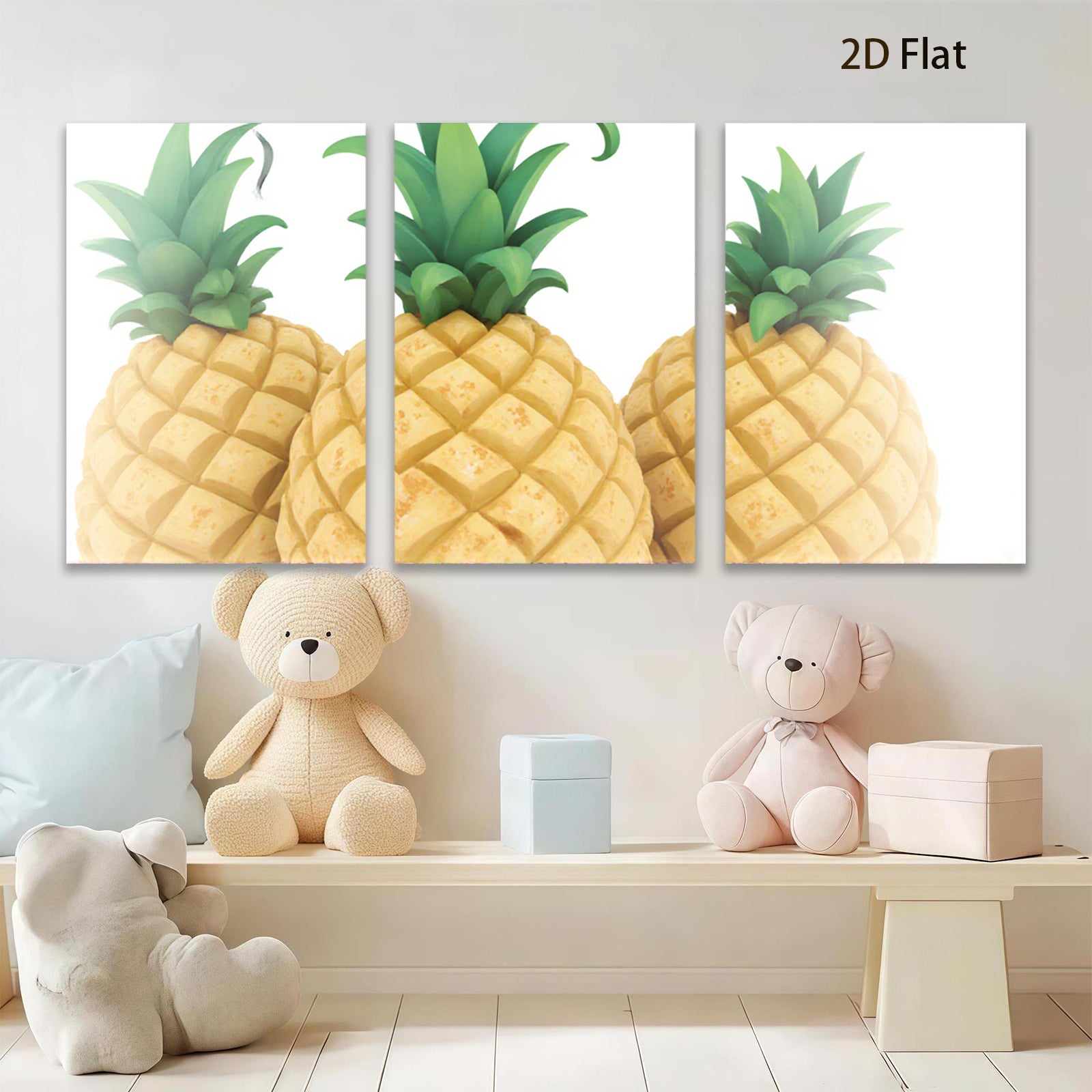 2D flat 1pc Tropical Pineapples Vibrant Kitchen Wall Decor Modern Farmhouse Living Room Canvas Print Coastal Beach Artwork Gallery Wrapped Ready to Hang