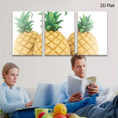 2D flat 1pc Tropical Pineapples Vibrant Kitchen Wall Decor Modern Farmhouse Living Room Canvas Print Coastal Beach Artwork Gallery Wrapped Ready to Hang