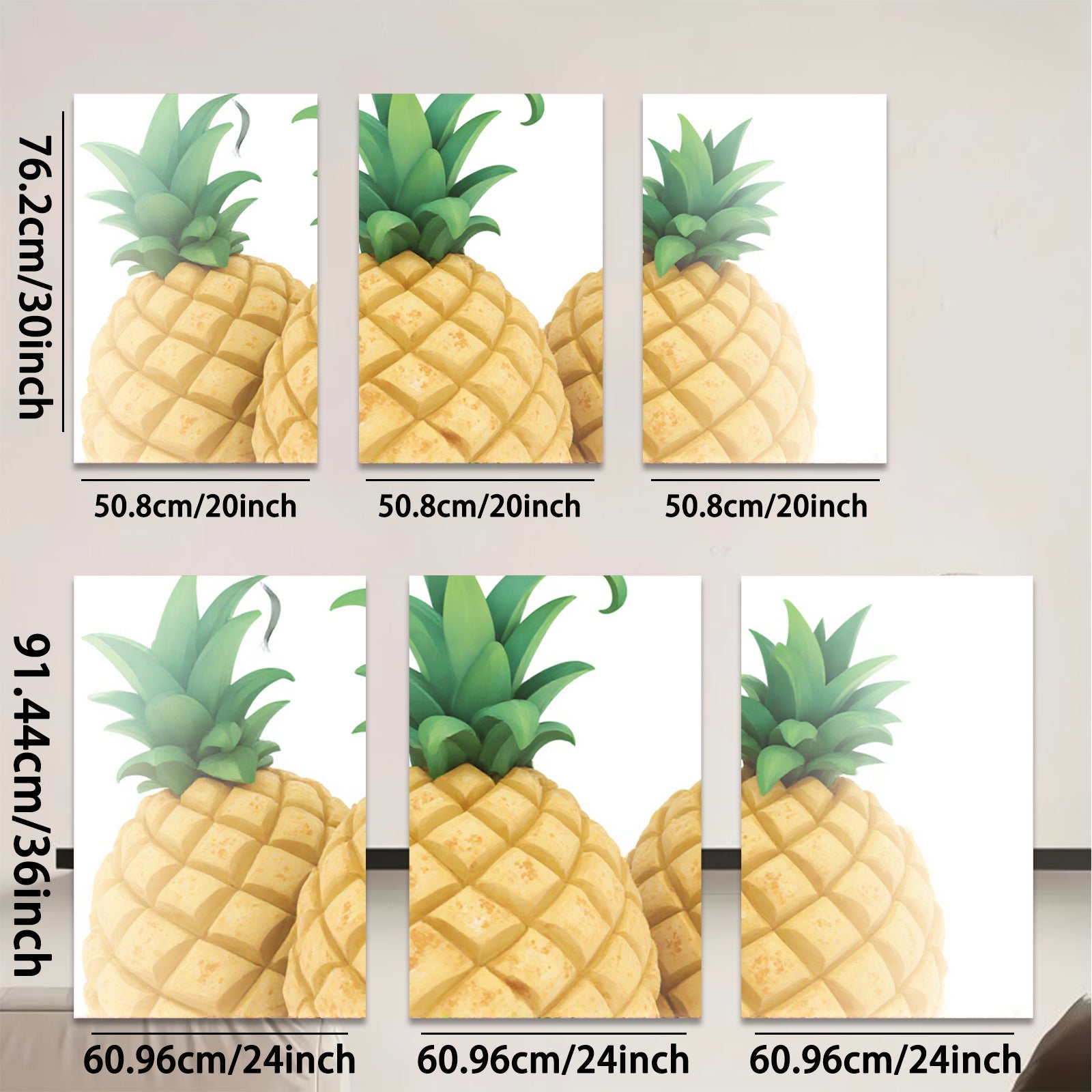 2D flat 1pc Tropical Pineapples Vibrant Kitchen Wall Decor Modern Farmhouse Living Room Canvas Print Coastal Beach Artwork Gallery Wrapped Ready to Hang
