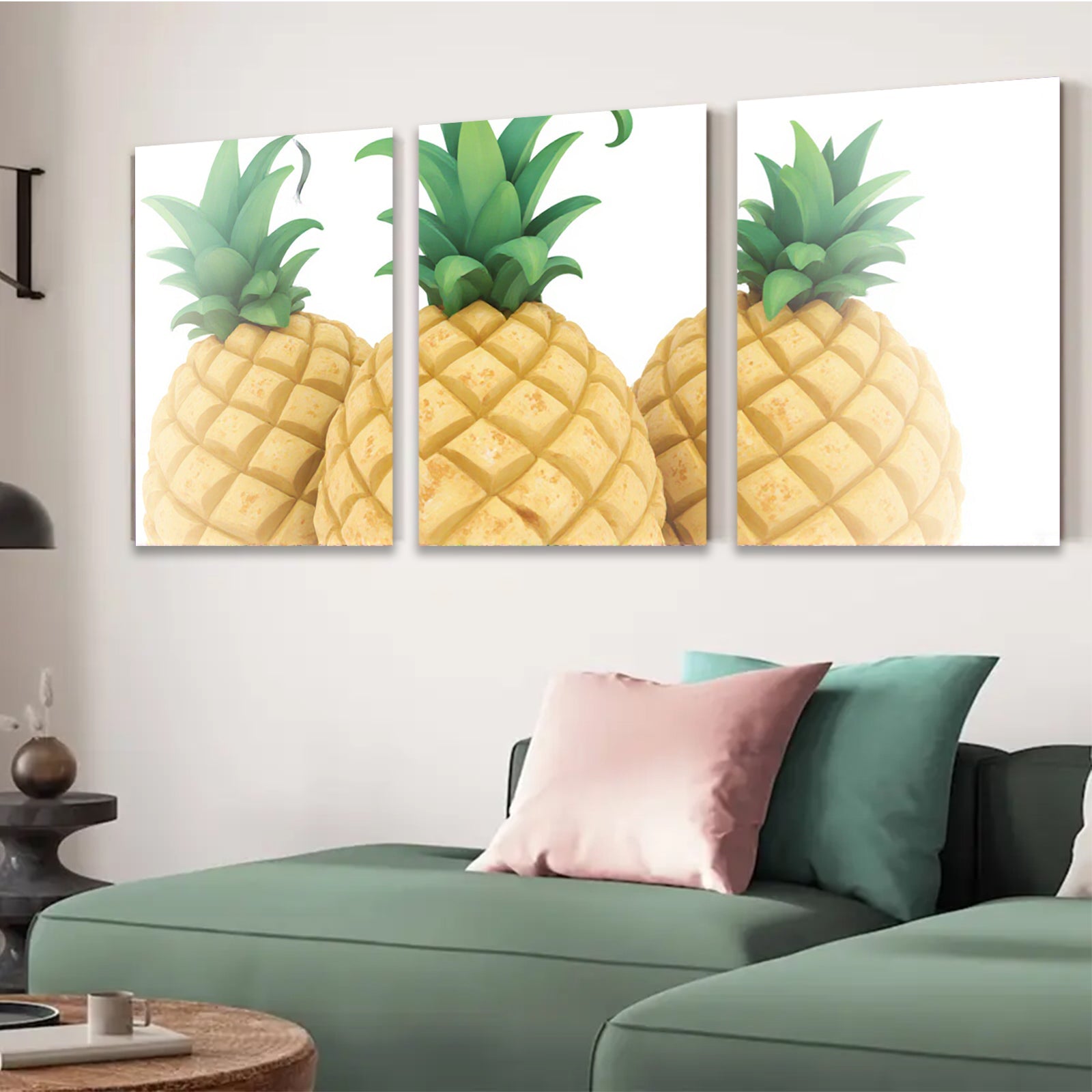 2D flat 1pc Tropical Pineapples Vibrant Kitchen Wall Decor Modern Farmhouse Living Room Canvas Print Coastal Beach Artwork Gallery Wrapped Ready to Hang