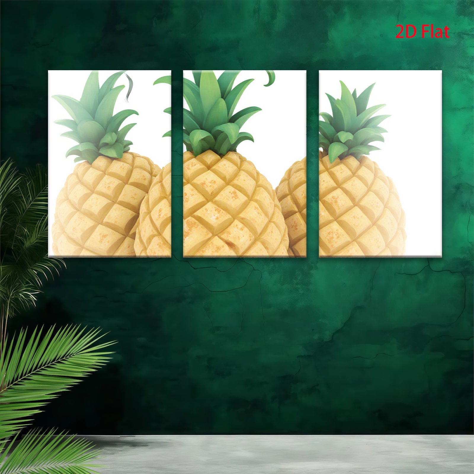 2D flat 1pc Tropical Pineapples Vibrant Kitchen Wall Decor Modern Farmhouse Living Room Canvas Print Coastal Beach Artwork Gallery Wrapped Ready to Hang