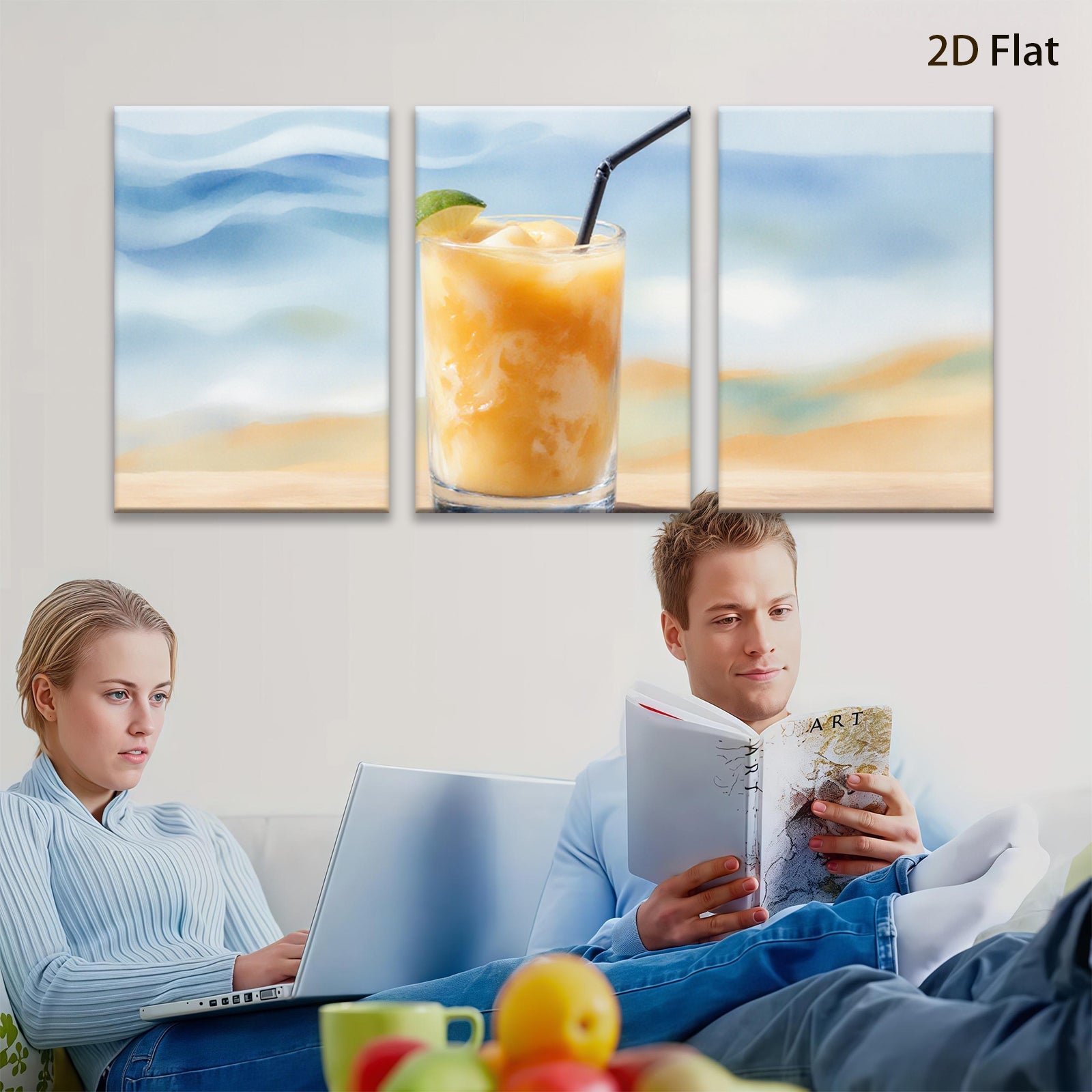 2D flat 1pc Tropical Sunset Beach Drink Coastal Wall Art Living Room Bedroom Decor Farmhouse Style Modern Canvas Prints for Home Office Gallery Wrapped