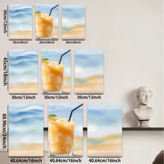 2D flat 1pc Tropical Sunset Beach Drink Coastal Wall Art Living Room Bedroom Decor Farmhouse Style Modern Canvas Prints for Home Office Gallery Wrapped
