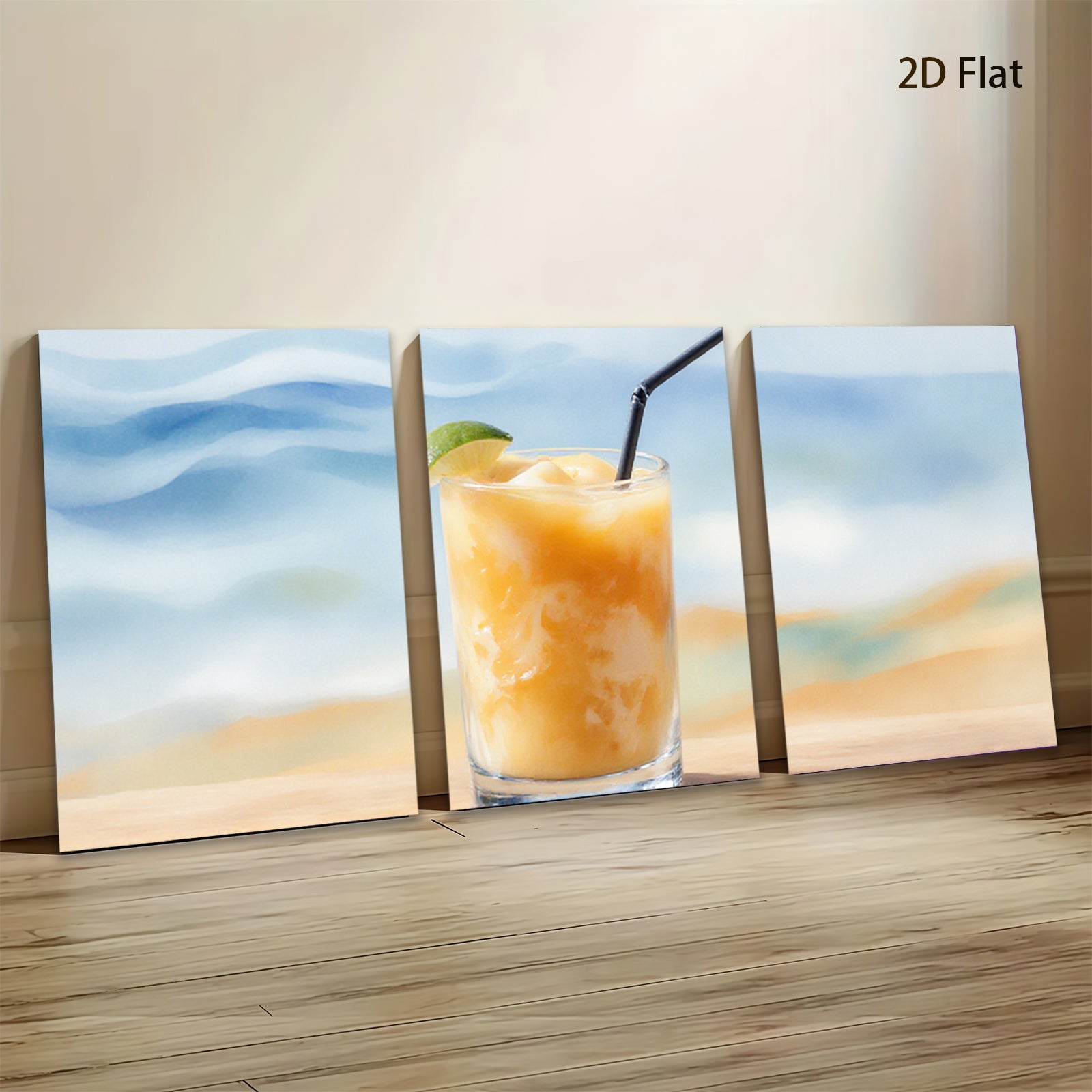 2D flat 1pc Tropical Sunset Beach Drink Coastal Wall Art Living Room Bedroom Decor Farmhouse Style Modern Canvas Prints for Home Office Gallery Wrapped