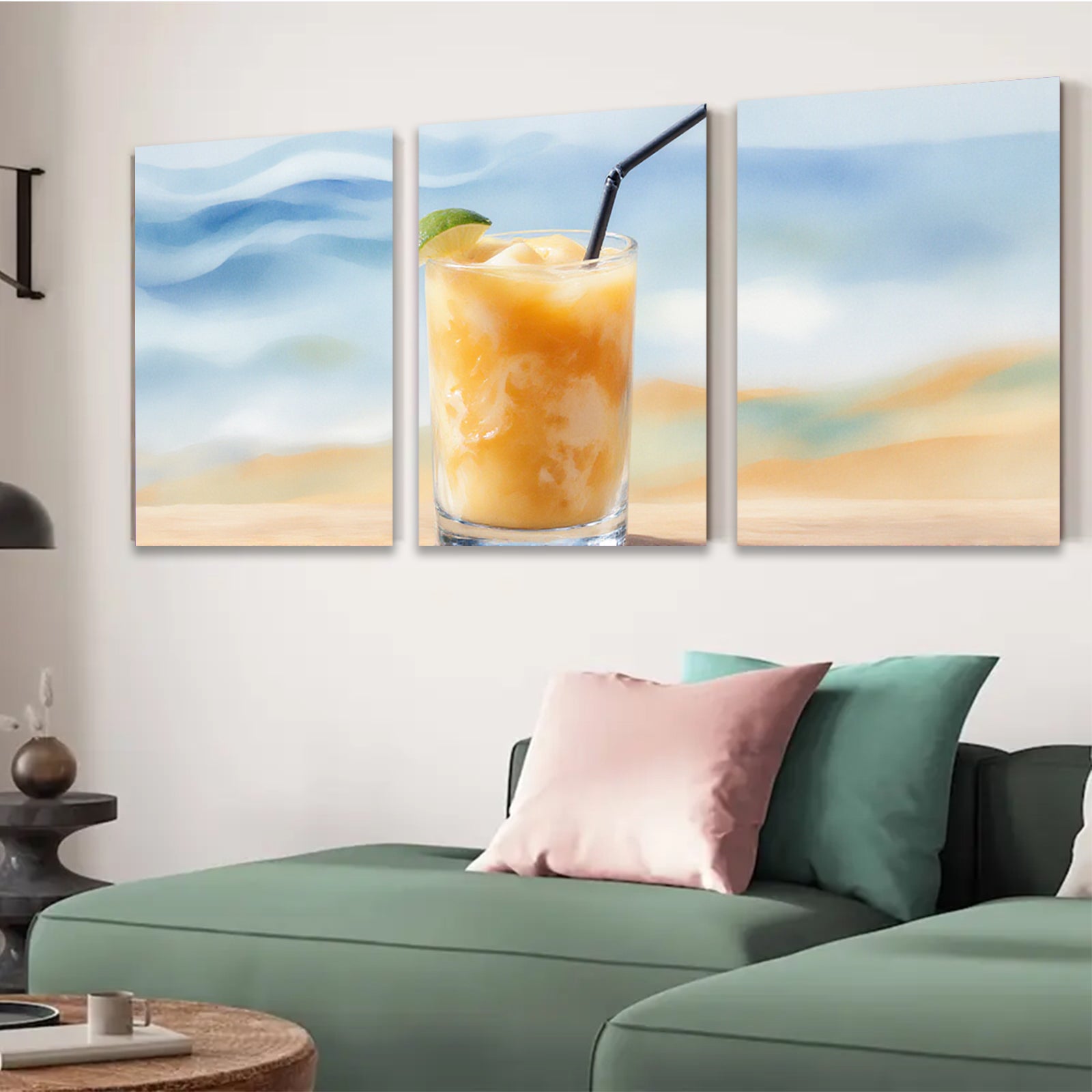 2D flat 1pc Tropical Sunset Beach Drink Coastal Wall Art Living Room Bedroom Decor Farmhouse Style Modern Canvas Prints for Home Office Gallery Wrapped