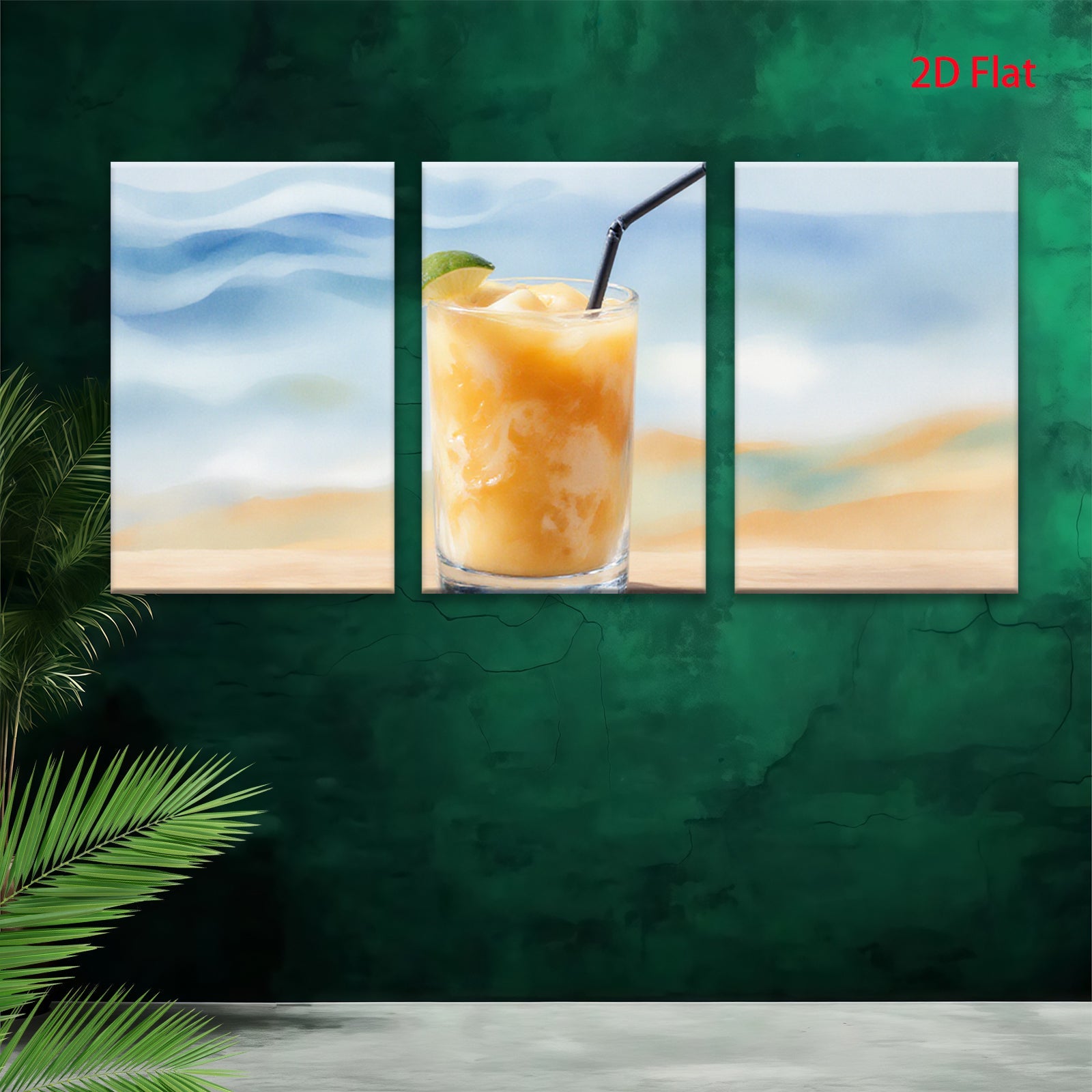 2D flat 1pc Tropical Sunset Beach Drink Coastal Wall Art Living Room Bedroom Decor Farmhouse Style Modern Canvas Prints for Home Office Gallery Wrapped