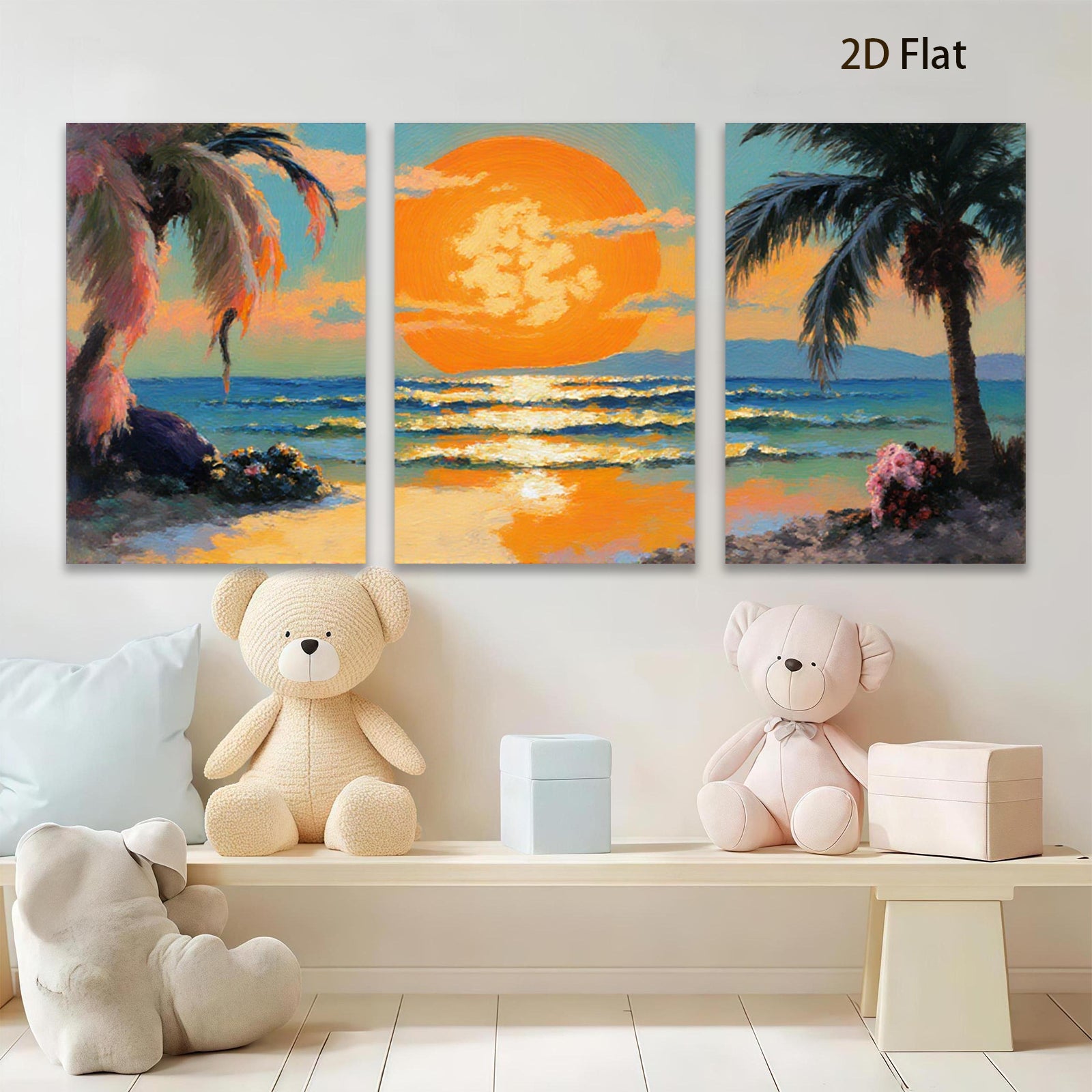 2D flat 1pc Tropical Sunset Ocean Beach Coastal Wall Art Living Room Bedroom Home Decor Gallery Wrapped Canvas Prints Ready to Hang Farmhouse Style