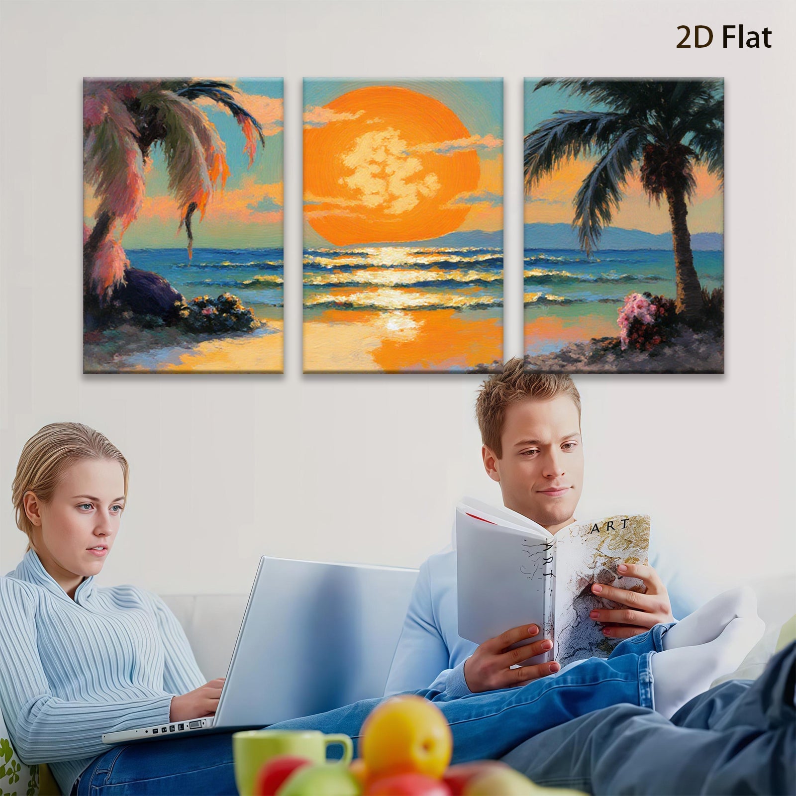 2D flat 1pc Tropical Sunset Ocean Beach Coastal Wall Art Living Room Bedroom Home Decor Gallery Wrapped Canvas Prints Ready to Hang Farmhouse Style