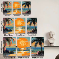 2D flat 1pc Tropical Sunset Ocean Beach Coastal Wall Art Living Room Bedroom Home Decor Gallery Wrapped Canvas Prints Ready to Hang Farmhouse Style