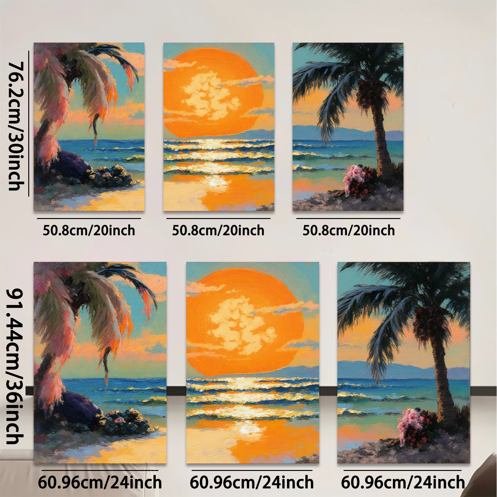 2D flat 1pc Tropical Sunset Ocean Beach Coastal Wall Art Living Room Bedroom Home Decor Gallery Wrapped Canvas Prints Ready to Hang Farmhouse Style