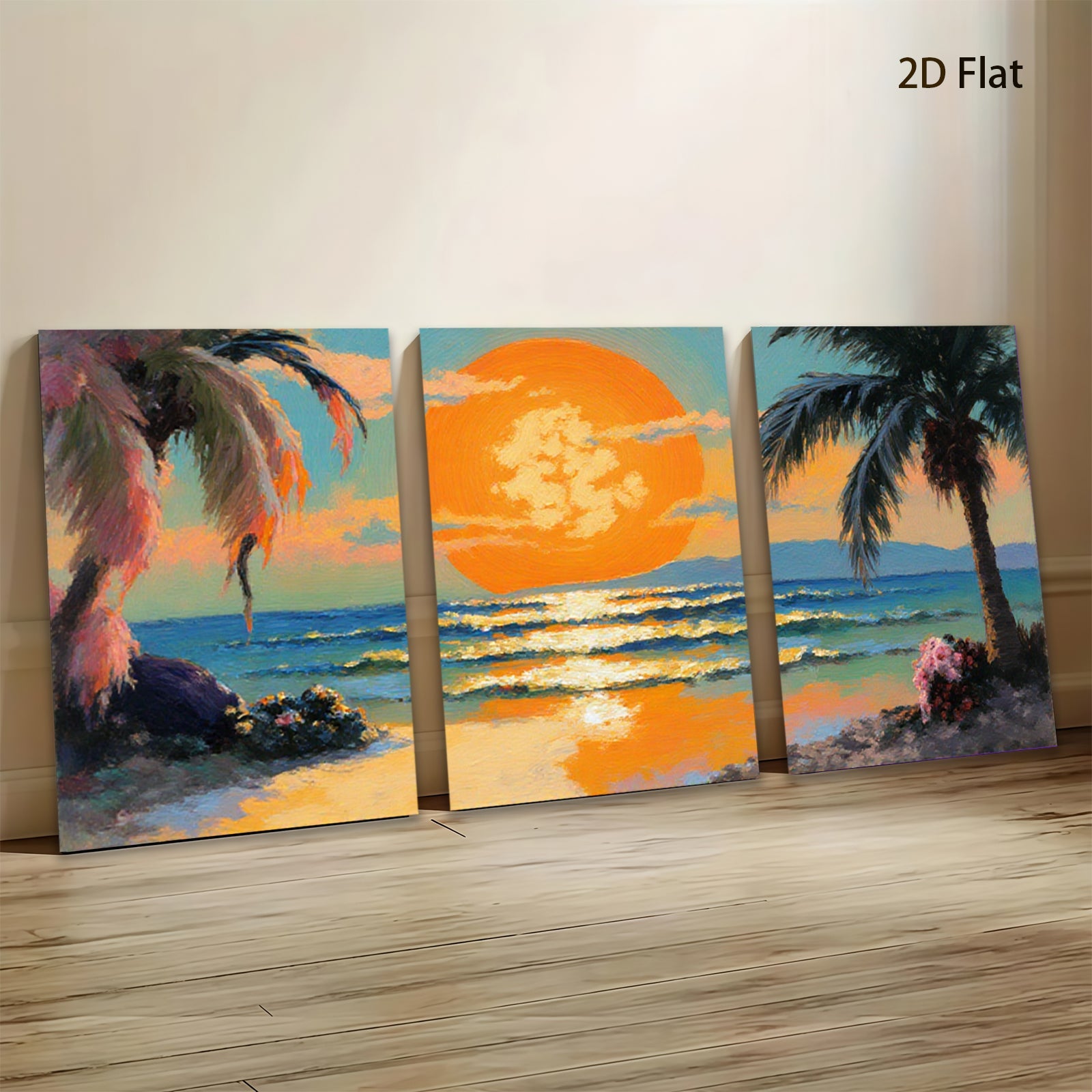2D flat 1pc Tropical Sunset Ocean Beach Coastal Wall Art Living Room Bedroom Home Decor Gallery Wrapped Canvas Prints Ready to Hang Farmhouse Style