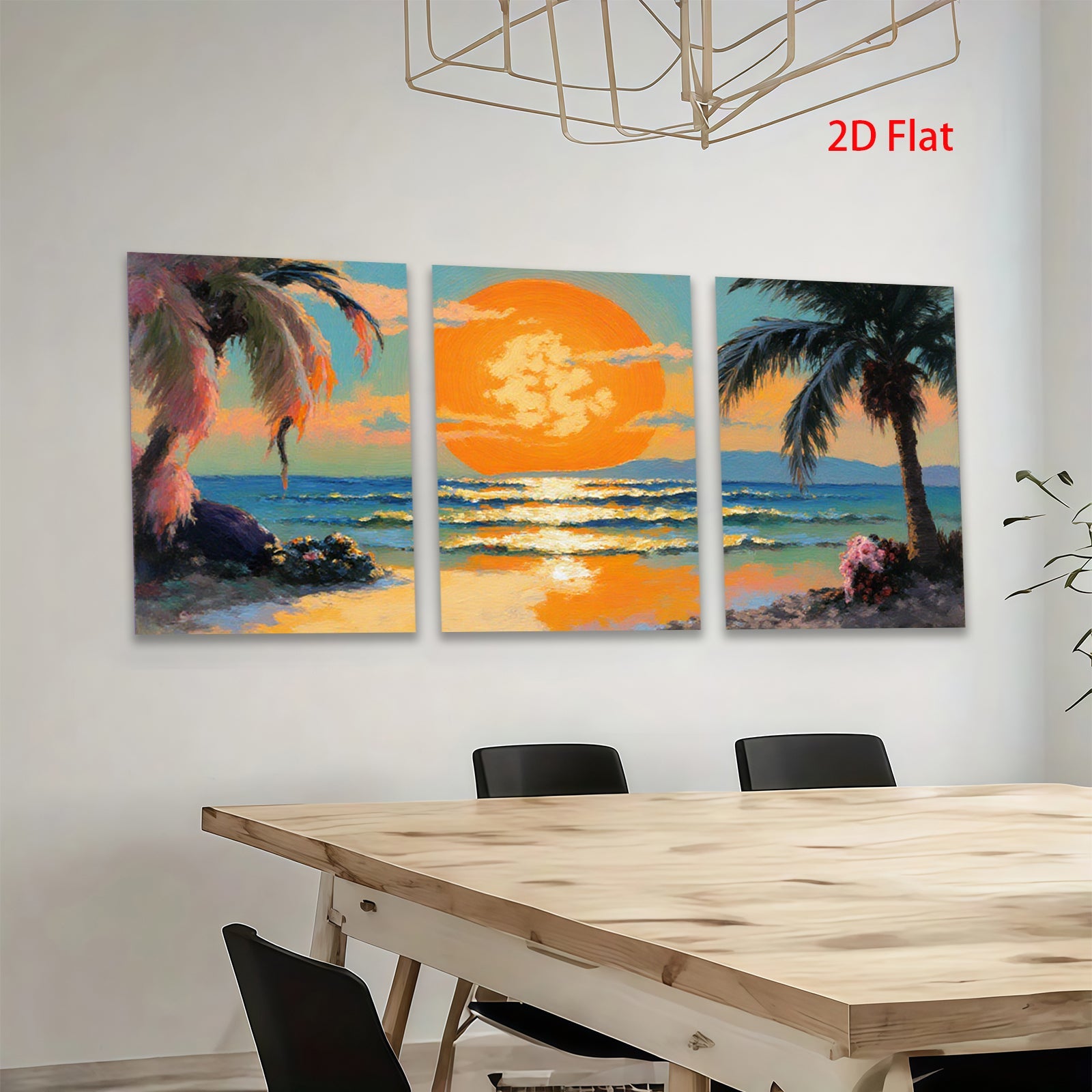 2D flat 1pc Tropical Sunset Ocean Beach Coastal Wall Art Living Room Bedroom Home Decor Gallery Wrapped Canvas Prints Ready to Hang Farmhouse Style