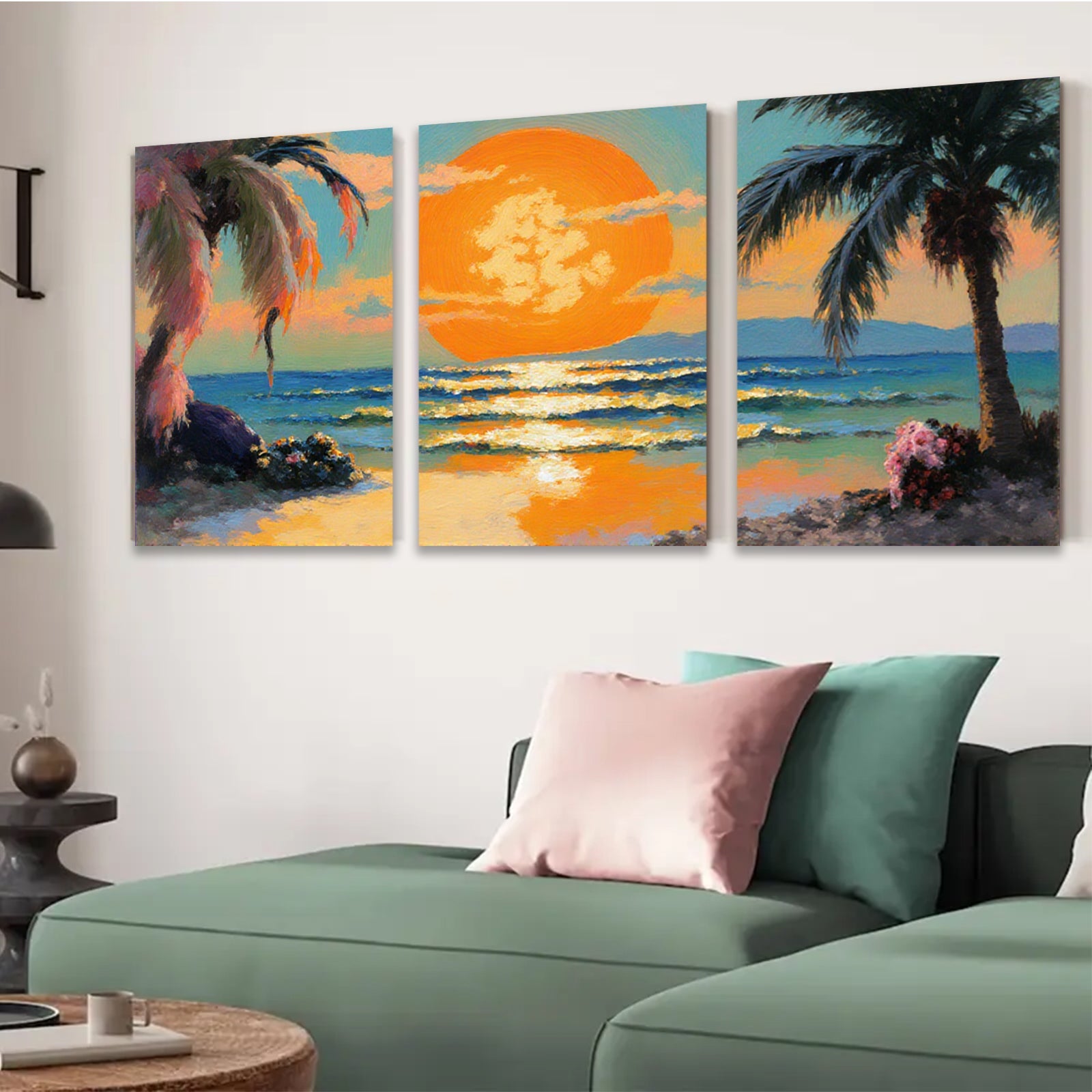 2D flat 1pc Tropical Sunset Ocean Beach Coastal Wall Art Living Room Bedroom Home Decor Gallery Wrapped Canvas Prints Ready to Hang Farmhouse Style