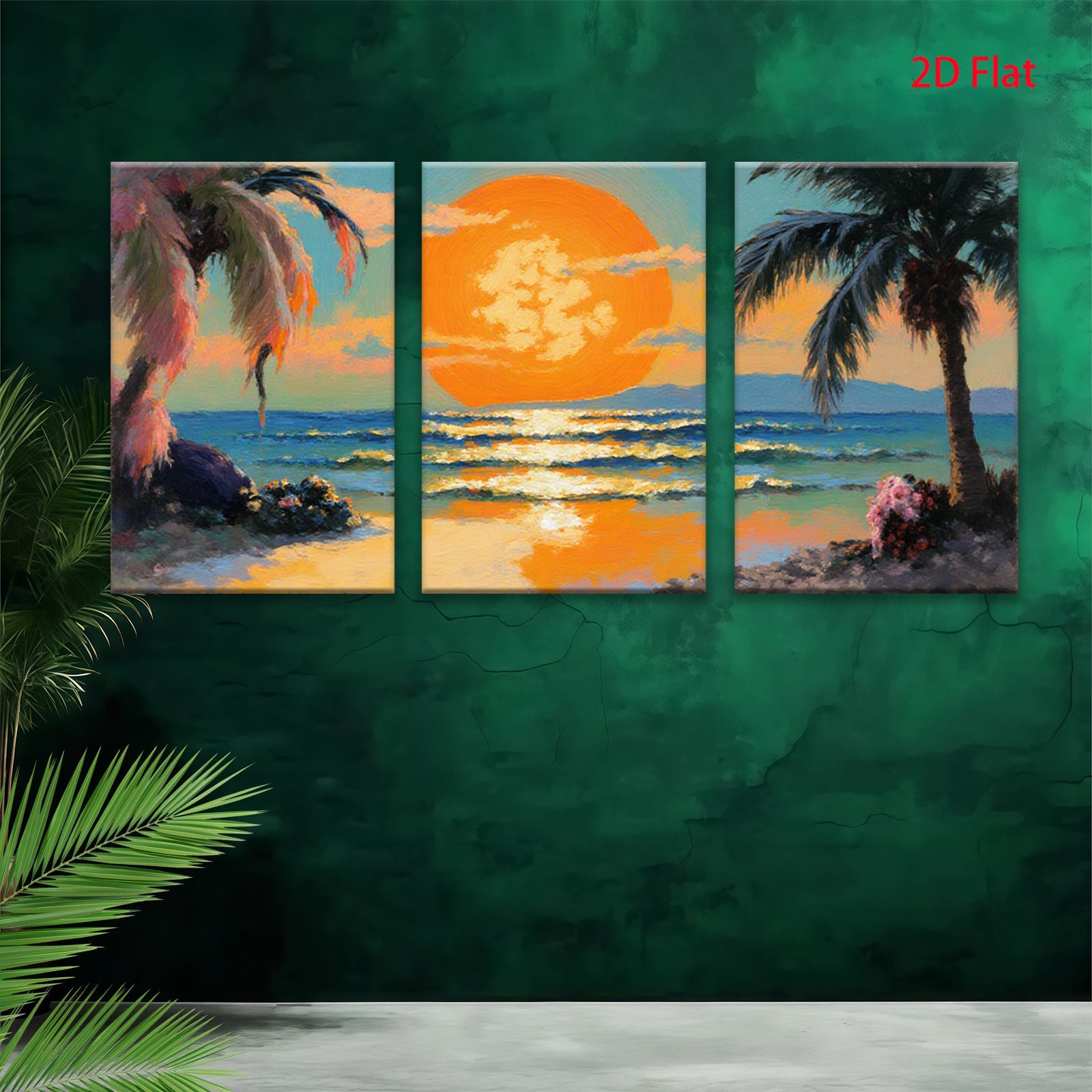 2D flat 1pc Tropical Sunset Ocean Beach Coastal Wall Art Living Room Bedroom Home Decor Gallery Wrapped Canvas Prints Ready to Hang Farmhouse Style