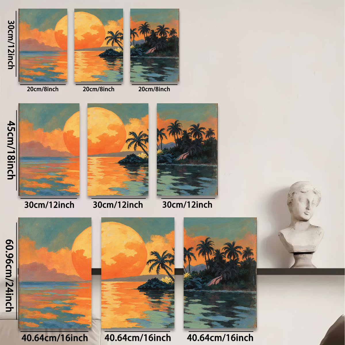 2D flat 1pc Tropical Sunset Palm Trees Ocean Coastal Wall Art Decor Living Room Bedroom Canvas Prints Modern Farmhouse Style Gallery Wrapped Ready to Hang