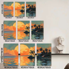 2D flat 1pc Tropical Sunset Palm Trees Ocean Coastal Wall Art Decor Living Room Bedroom Canvas Prints Modern Farmhouse Style Gallery Wrapped Ready to Hang