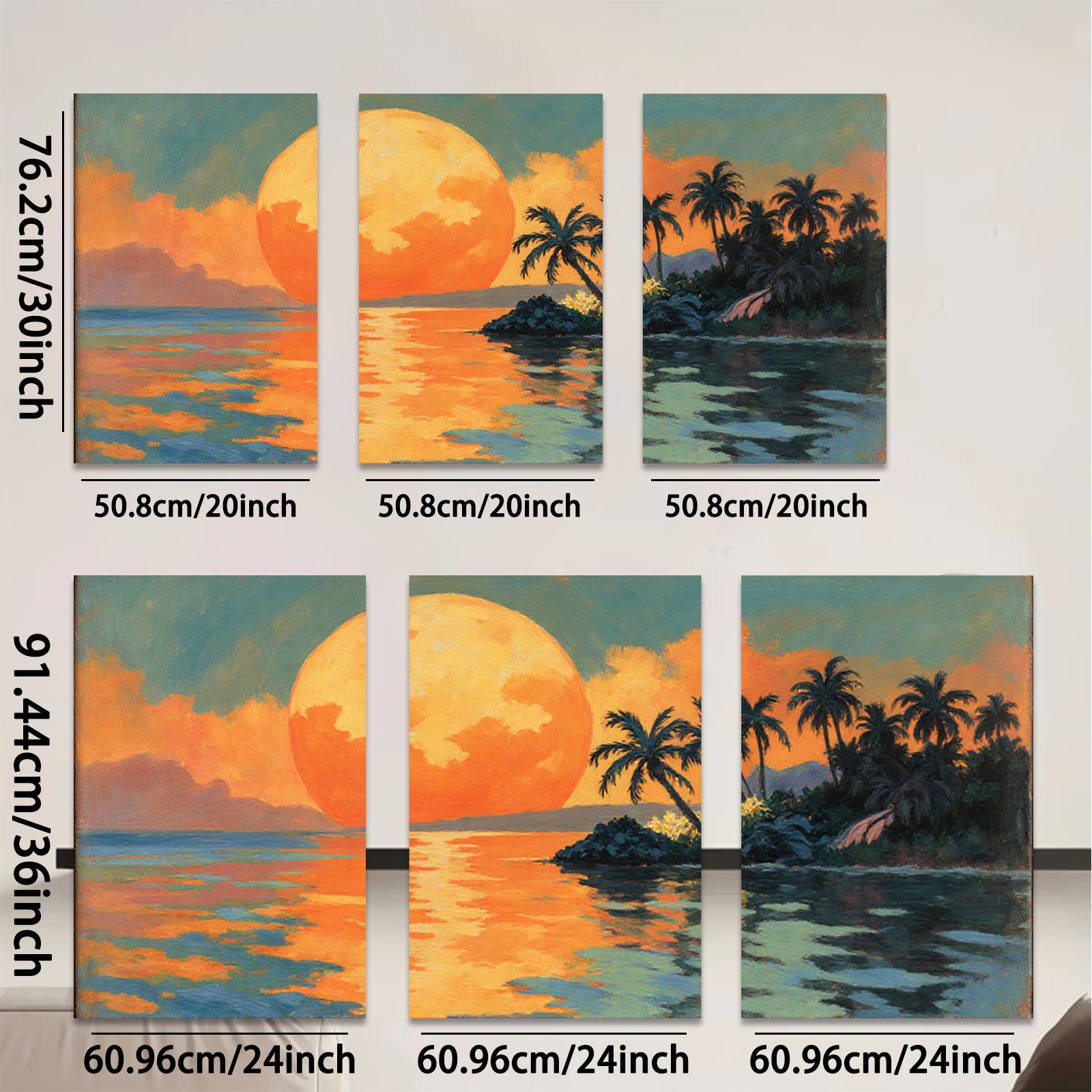 2D flat 1pc Tropical Sunset Palm Trees Ocean Coastal Wall Art Decor Living Room Bedroom Canvas Prints Modern Farmhouse Style Gallery Wrapped Ready to Hang