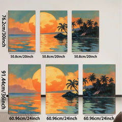 2D flat 1pc Tropical Sunset Palm Trees Ocean Coastal Wall Art Decor Living Room Bedroom Canvas Prints Modern Farmhouse Style Gallery Wrapped Ready to Hang