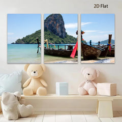2D flat 1pc Tropical Thai Longtail Boats Beach Coastal Wall Art Living Room Bedroom Decor Farmhouse Style Gallery Wrapped Canvas Prints Ready to Hang Modern Home Decorations