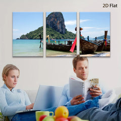 2D flat 1pc Tropical Thai Longtail Boats Beach Coastal Wall Art Living Room Bedroom Decor Farmhouse Style Gallery Wrapped Canvas Prints Ready to Hang Modern Home Decorations