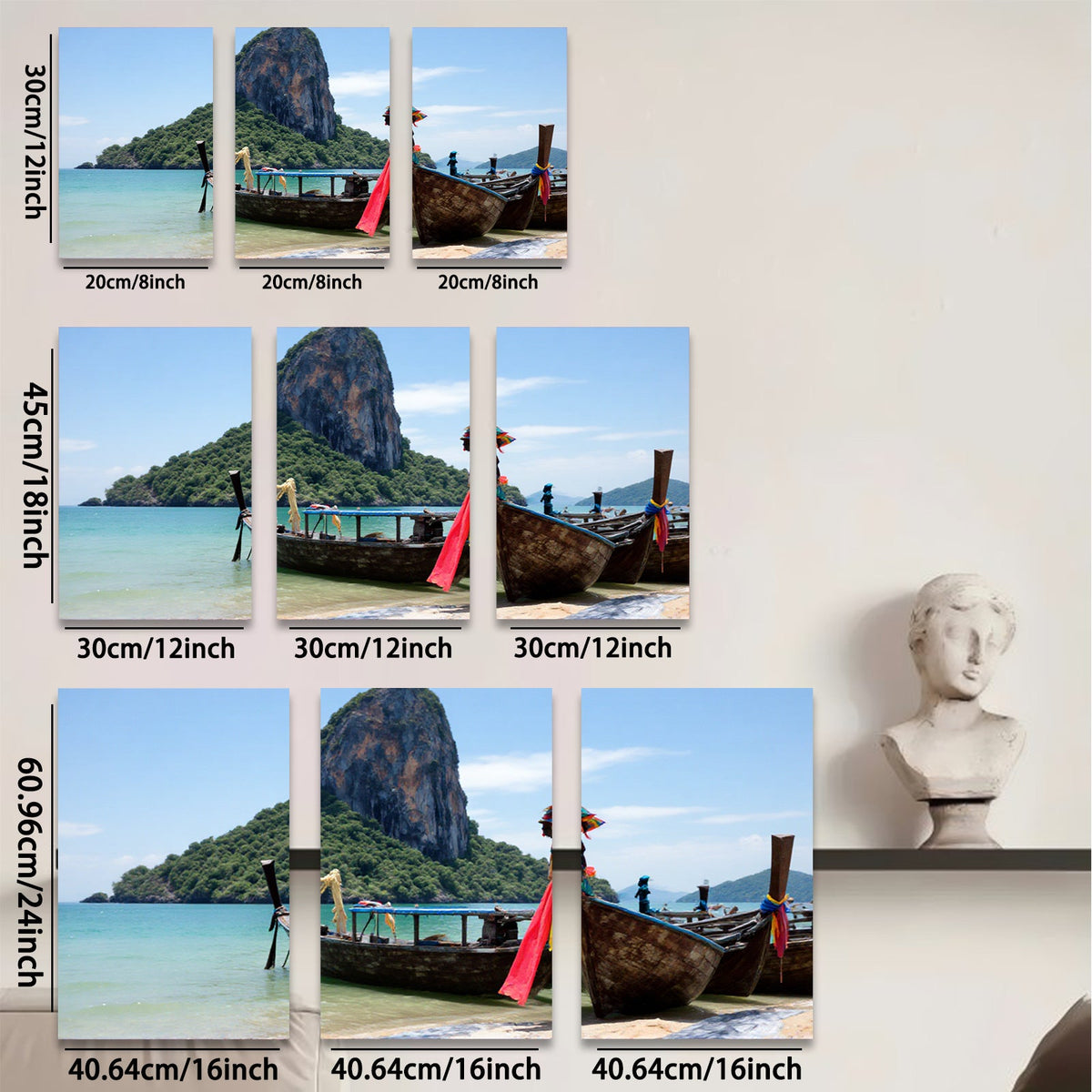 2D flat 1pc Tropical Thai Longtail Boats Beach Coastal Wall Art Living Room Bedroom Decor Farmhouse Style Gallery Wrapped Canvas Prints Ready to Hang Modern Home Decorations