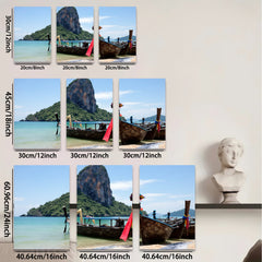 2D flat 1pc Tropical Thai Longtail Boats Beach Coastal Wall Art Living Room Bedroom Decor Farmhouse Style Gallery Wrapped Canvas Prints Ready to Hang Modern Home Decorations