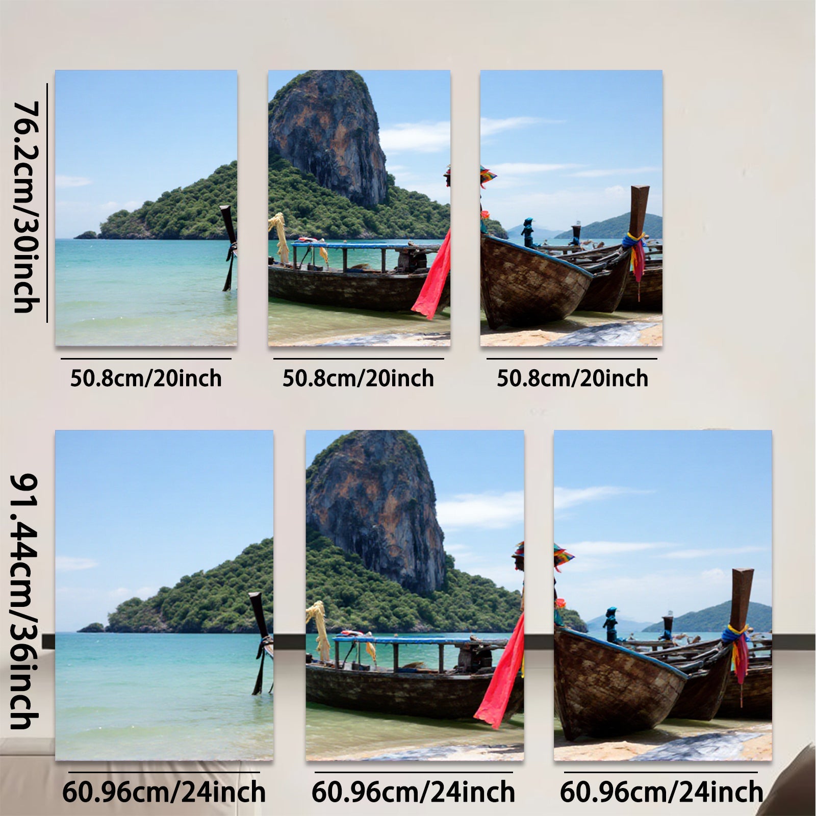 2D flat 1pc Tropical Thai Longtail Boats Beach Coastal Wall Art Living Room Bedroom Decor Farmhouse Style Gallery Wrapped Canvas Prints Ready to Hang Modern Home Decorations