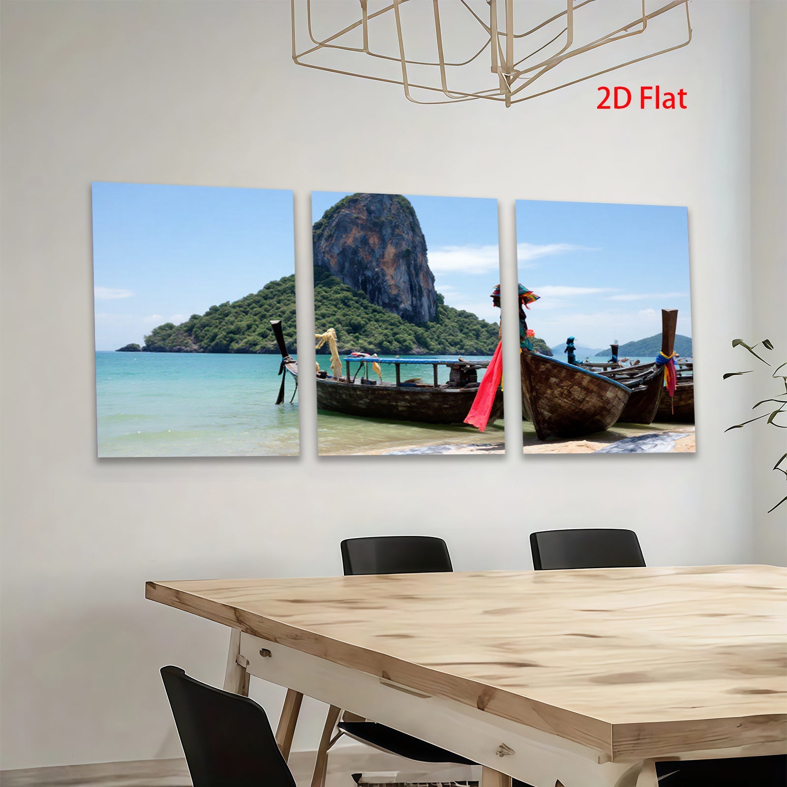 2D flat 1pc Tropical Thai Longtail Boats Beach Coastal Wall Art Living Room Bedroom Decor Farmhouse Style Gallery Wrapped Canvas Prints Ready to Hang Modern Home Decorations