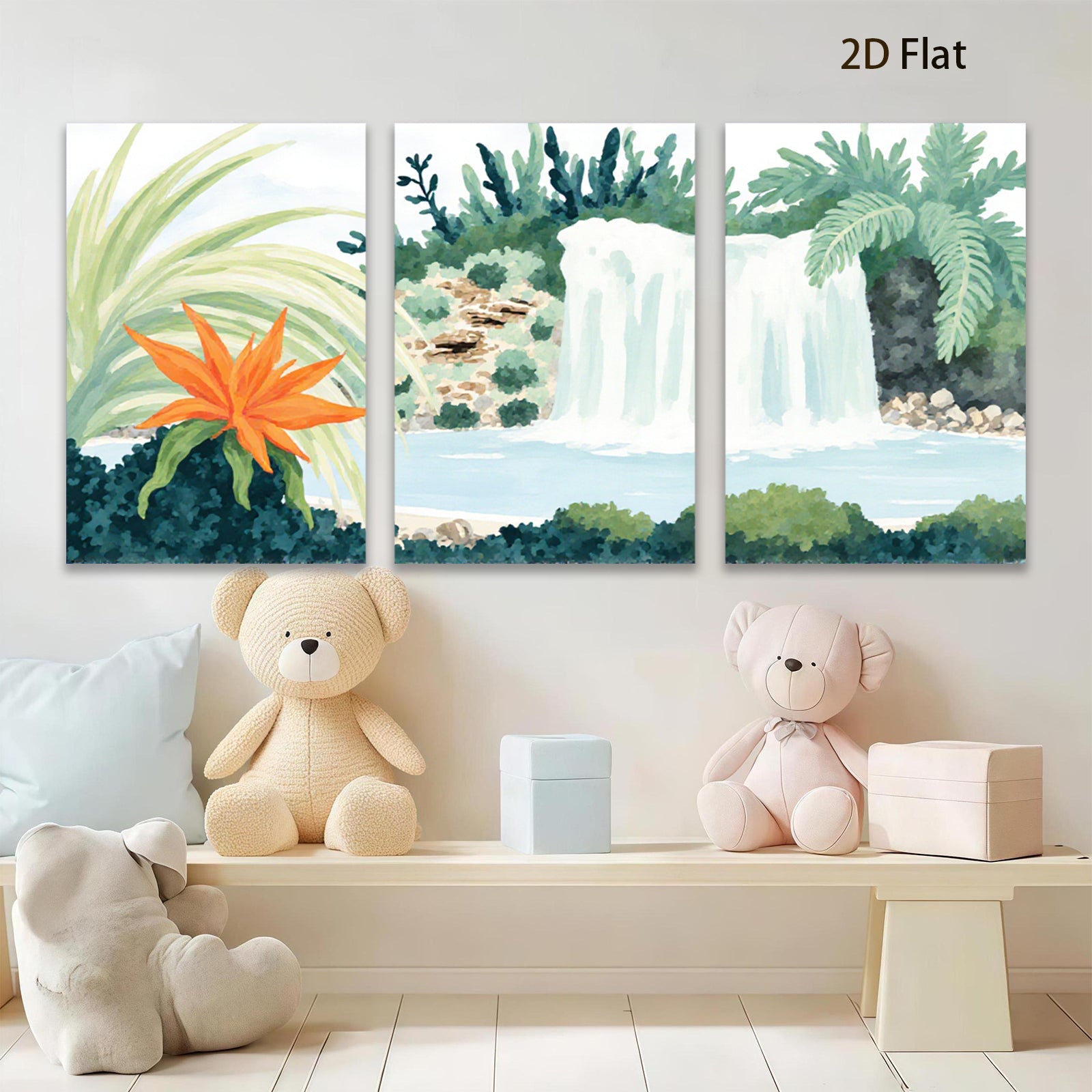 2D flat 1pc Tropical Waterfall Oasis Lush Greenery Living Room Bedroom Gallery Wall Art Modern Farmhouse Decor Coastal Vibes