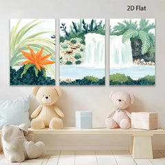 2D flat 1pc Tropical Waterfall Oasis Lush Greenery Living Room Bedroom Gallery Wall Art Modern Farmhouse Decor Coastal Vibes