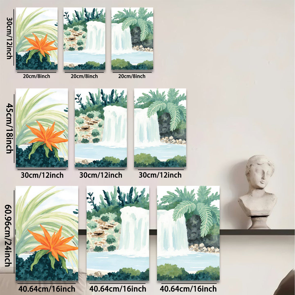 2D flat 1pc Tropical Waterfall Oasis Lush Greenery Living Room Bedroom Gallery Wall Art Modern Farmhouse Decor Coastal Vibes