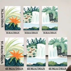 2D flat 1pc Tropical Waterfall Oasis Lush Greenery Living Room Bedroom Gallery Wall Art Modern Farmhouse Decor Coastal Vibes