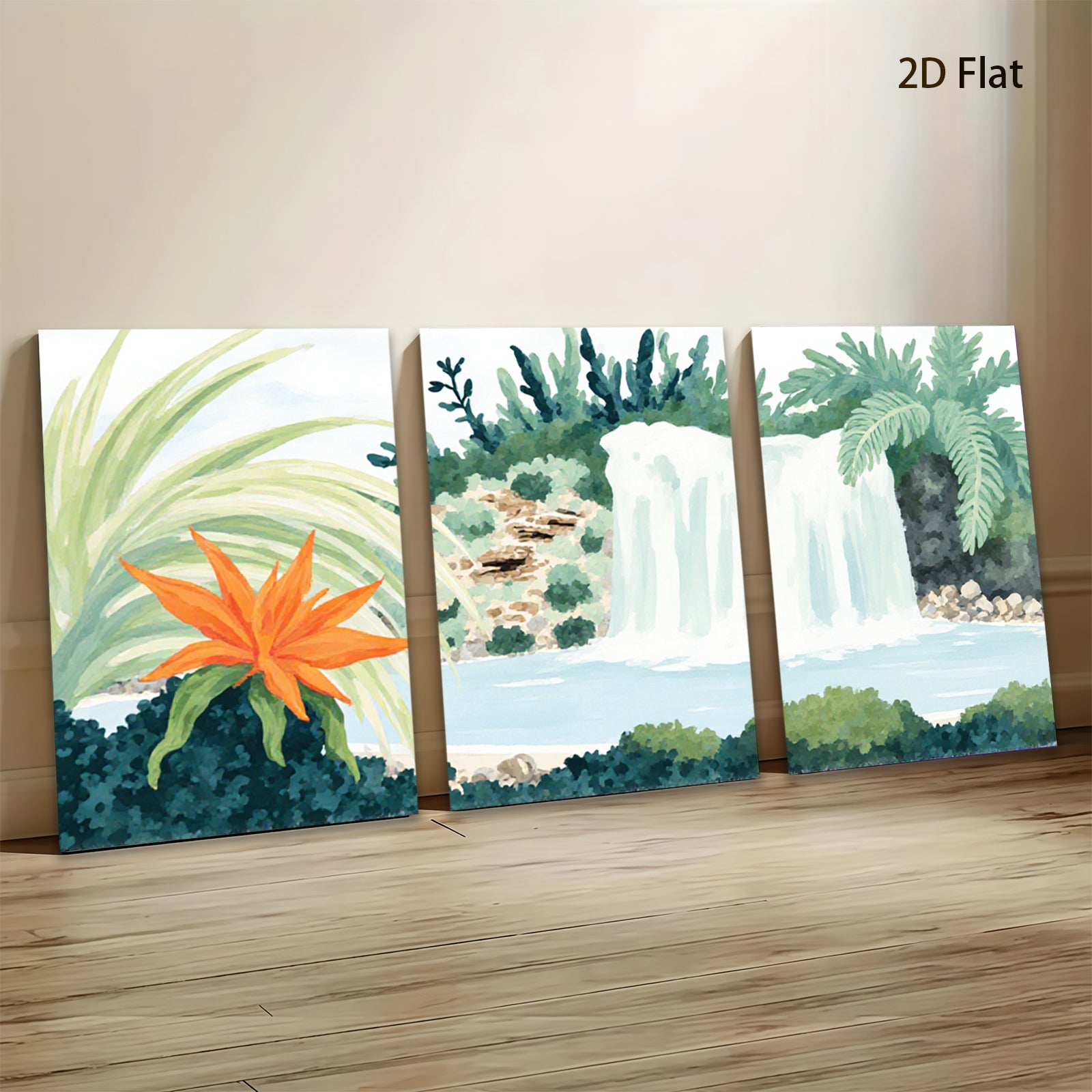 2D flat 1pc Tropical Waterfall Oasis Lush Greenery Living Room Bedroom Gallery Wall Art Modern Farmhouse Decor Coastal Vibes