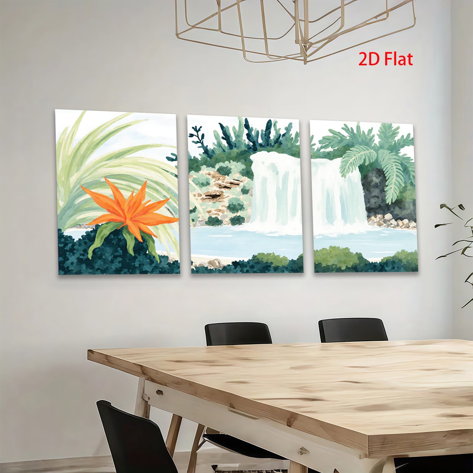 2D flat 1pc Tropical Waterfall Oasis Lush Greenery Living Room Bedroom Gallery Wall Art Modern Farmhouse Decor Coastal Vibes