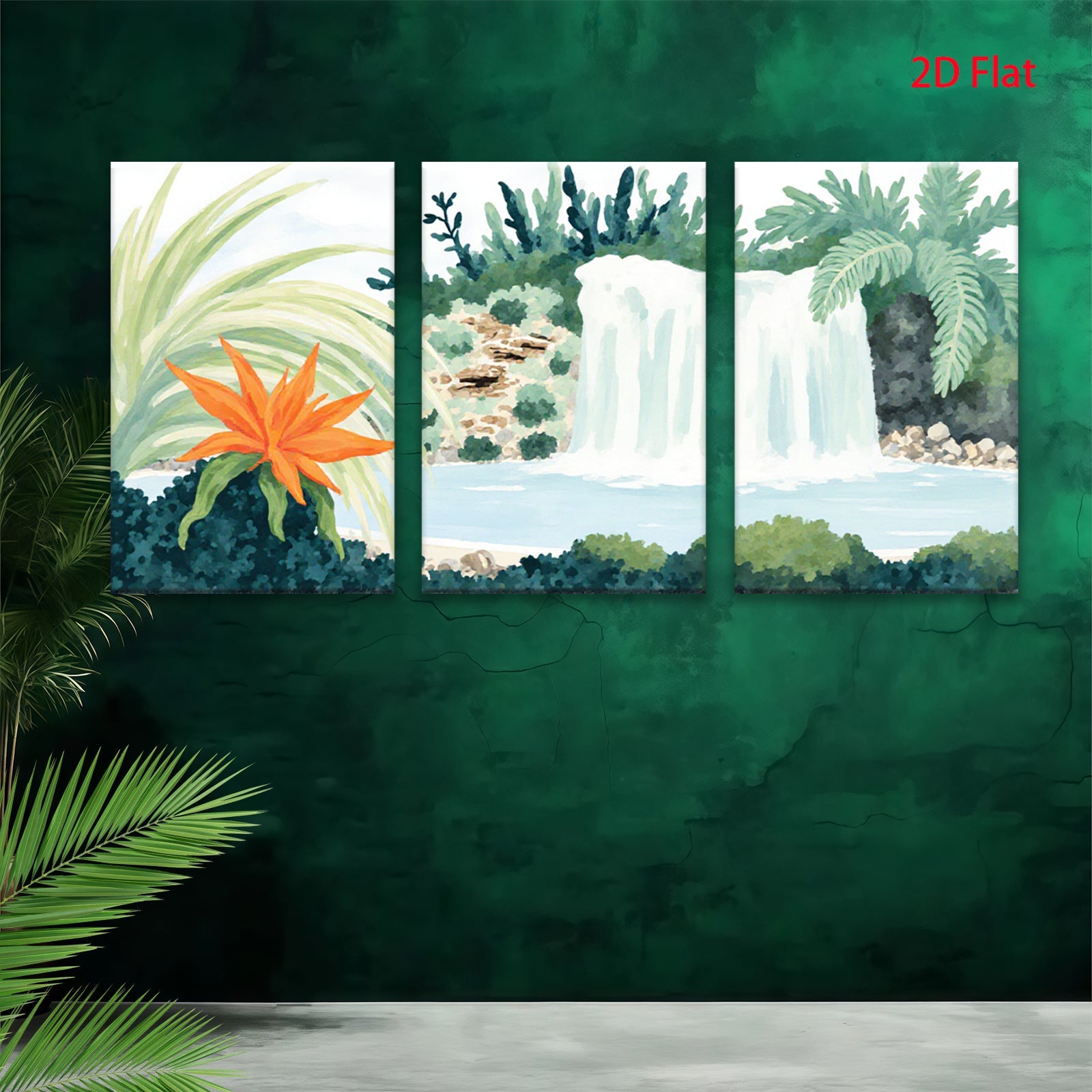 2D flat 1pc Tropical Waterfall Oasis Lush Greenery Living Room Bedroom Gallery Wall Art Modern Farmhouse Decor Coastal Vibes