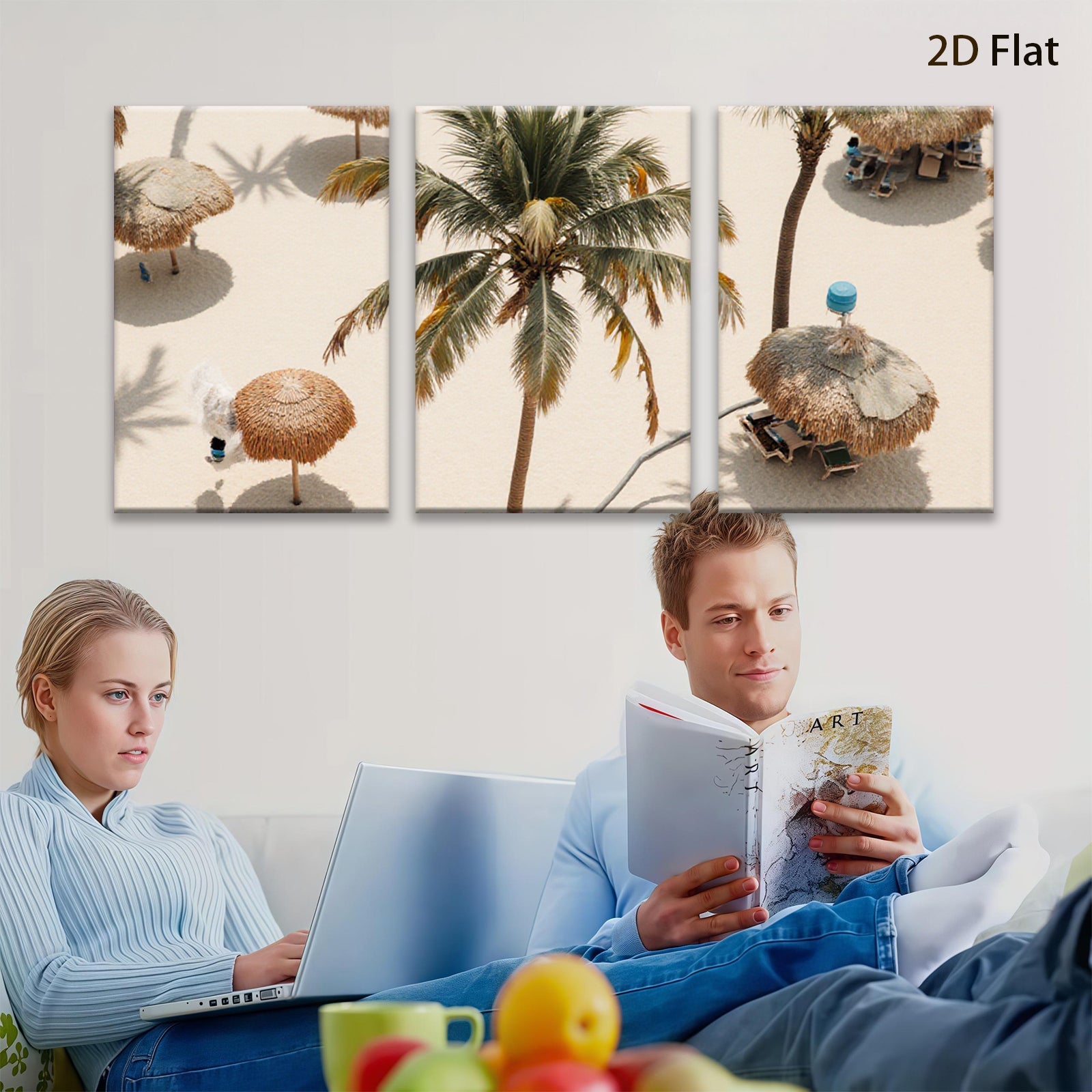 2D flat 1pc Tropical beach palm umbrellas coastal living room bedroom wall decor farmhouse style modern art canvas prints for home decoration