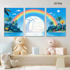 2D flat 1pc Tropical beach volleyball sunset ocean paradise wall art canvas prints for living room bedroom decor farmhouse style modern inspirational cozy aesthetic