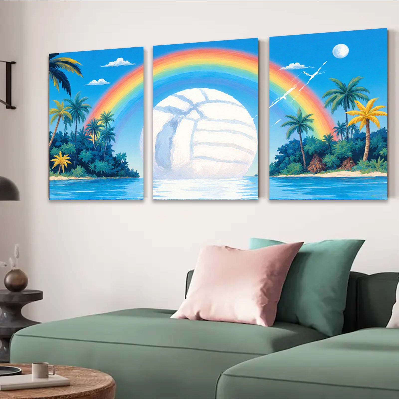 2D flat 1pc Tropical beach volleyball sunset ocean paradise wall art canvas prints for living room bedroom decor farmhouse style modern inspirational cozy aesthetic