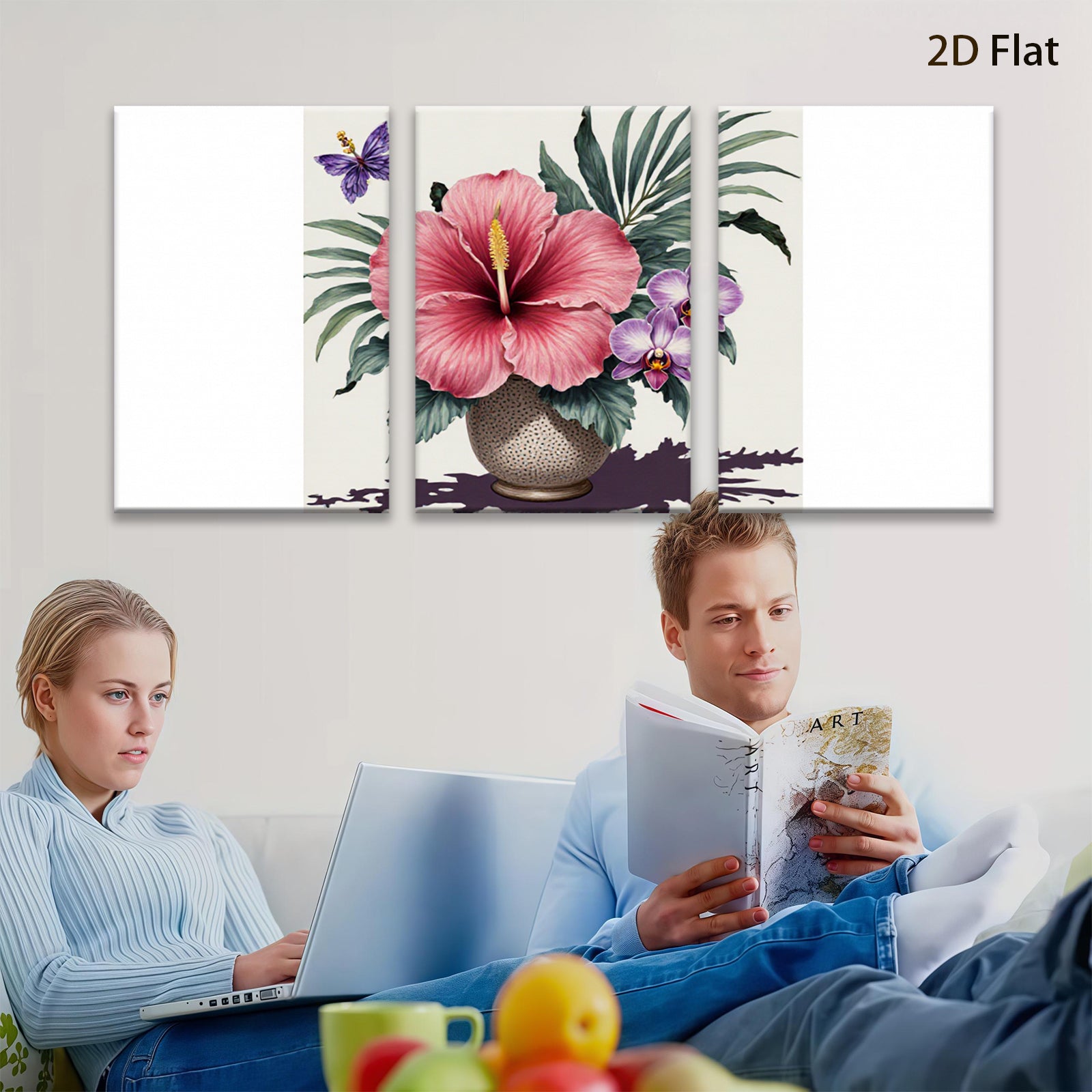 2D flat 1pc Tropical hibiscus floral botanical wall art print living room bedroom decor farmhouse style gallery wrapped canvas prints