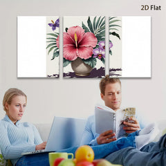 2D flat 1pc Tropical hibiscus floral botanical wall art print living room bedroom decor farmhouse style gallery wrapped canvas prints