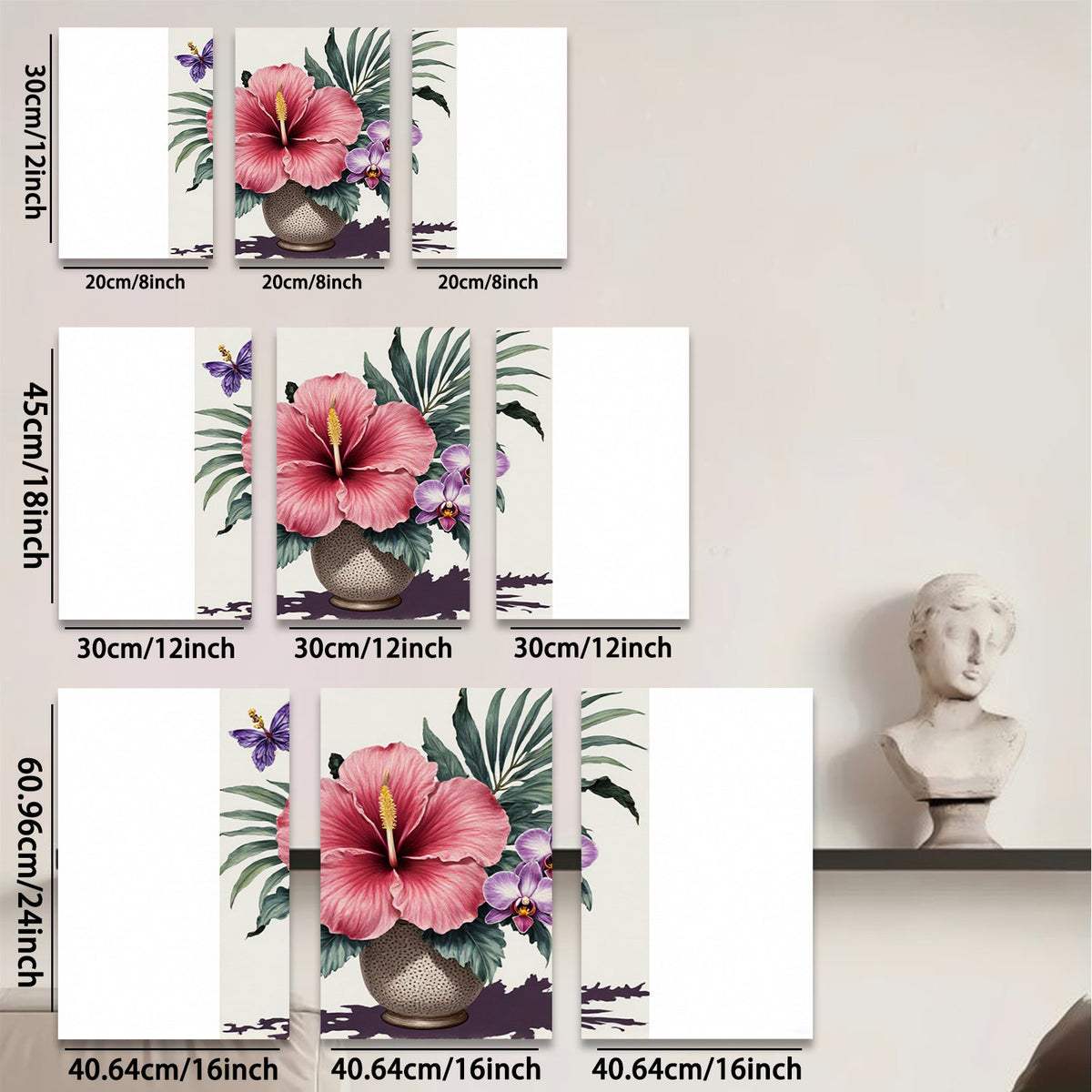 2D flat 1pc Tropical hibiscus floral botanical wall art print living room bedroom decor farmhouse style gallery wrapped canvas prints