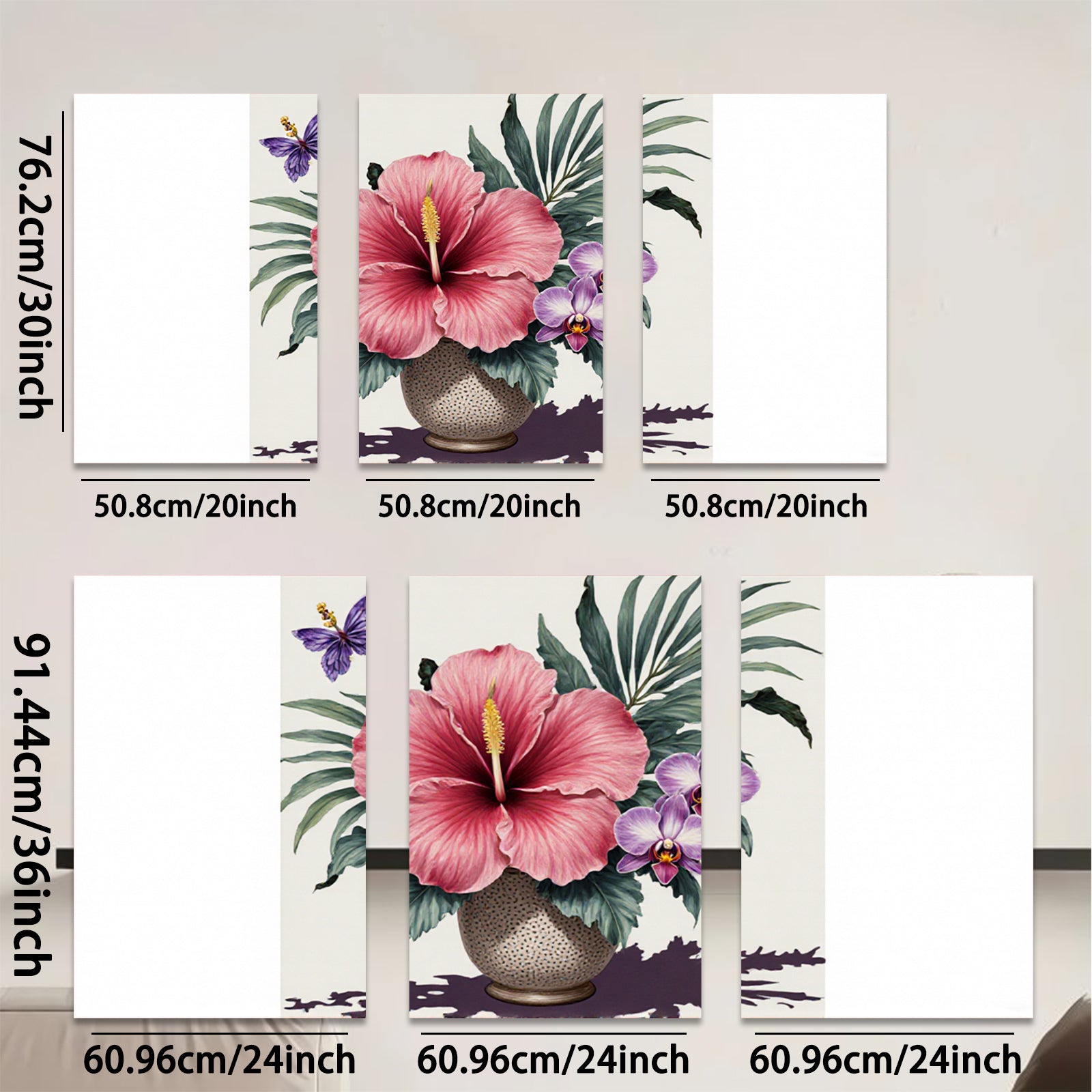 2D flat 1pc Tropical hibiscus floral botanical wall art print living room bedroom decor farmhouse style gallery wrapped canvas prints