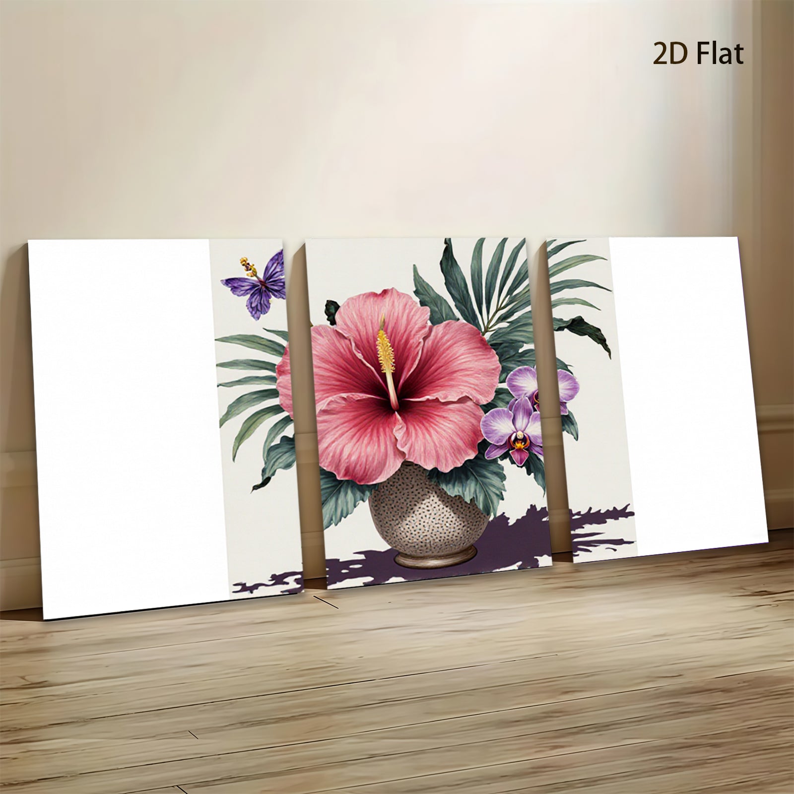 2D flat 1pc Tropical hibiscus floral botanical wall art print living room bedroom decor farmhouse style gallery wrapped canvas prints